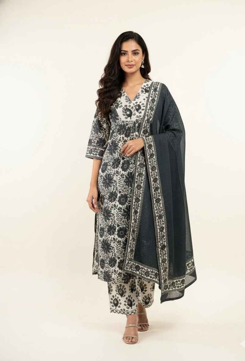 Pure Cotton Three Piece Dupatta Set CS0263