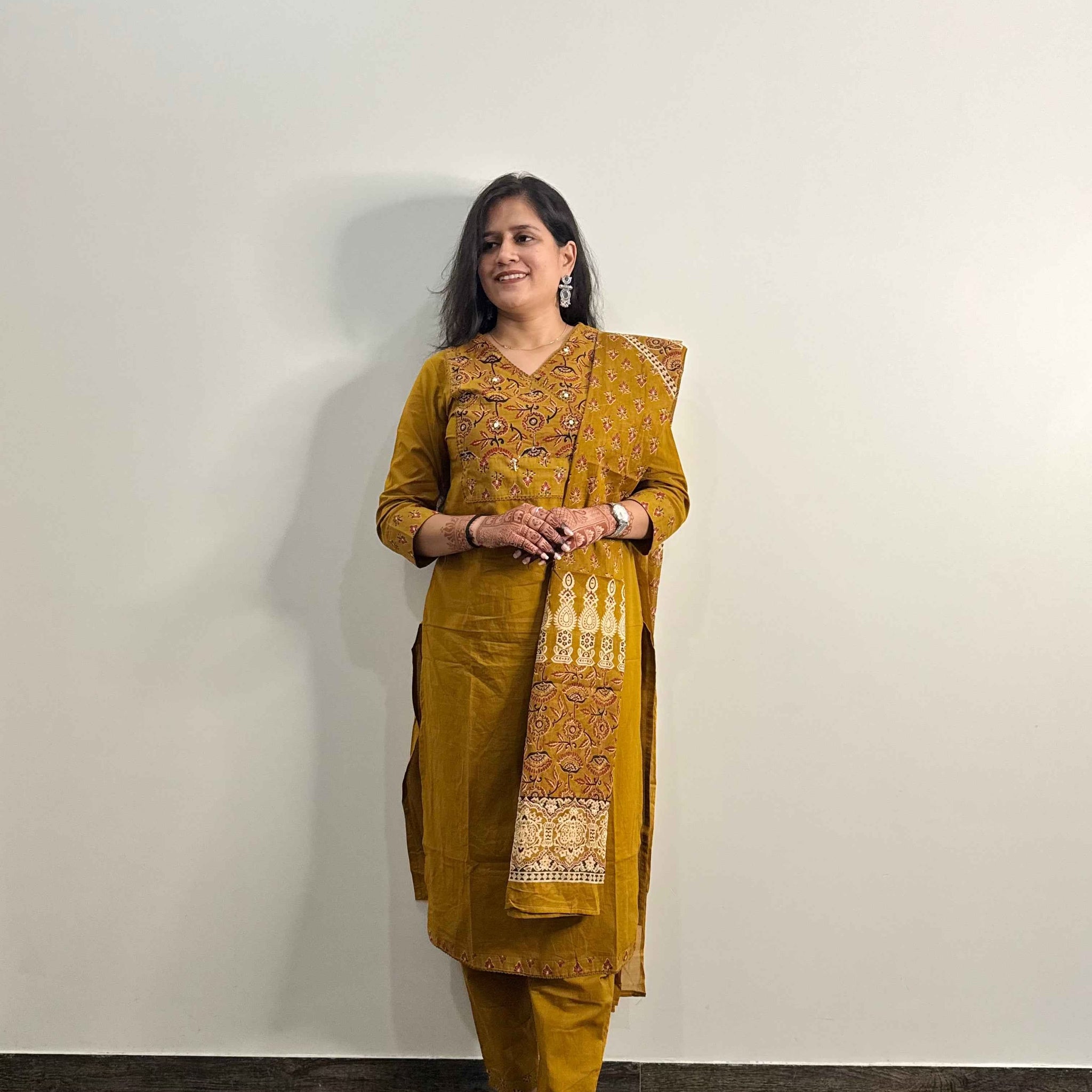 Pure Cotton V Neck Dupatta Set