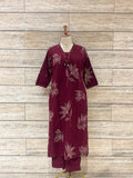 Hnad Block Pure Cotton Wine Shade Dupatta Set