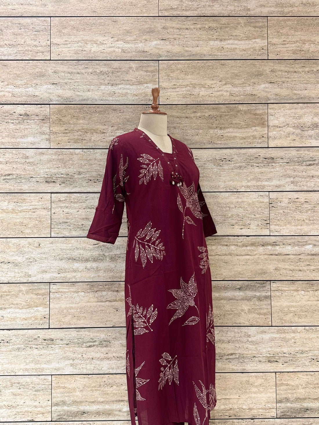 Hnad Block Pure Cotton Wine Shade Dupatta Set