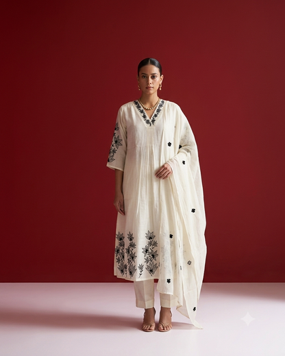 Premium Mul Chanderi Festival Dupatta Set With Embroidery MLC25