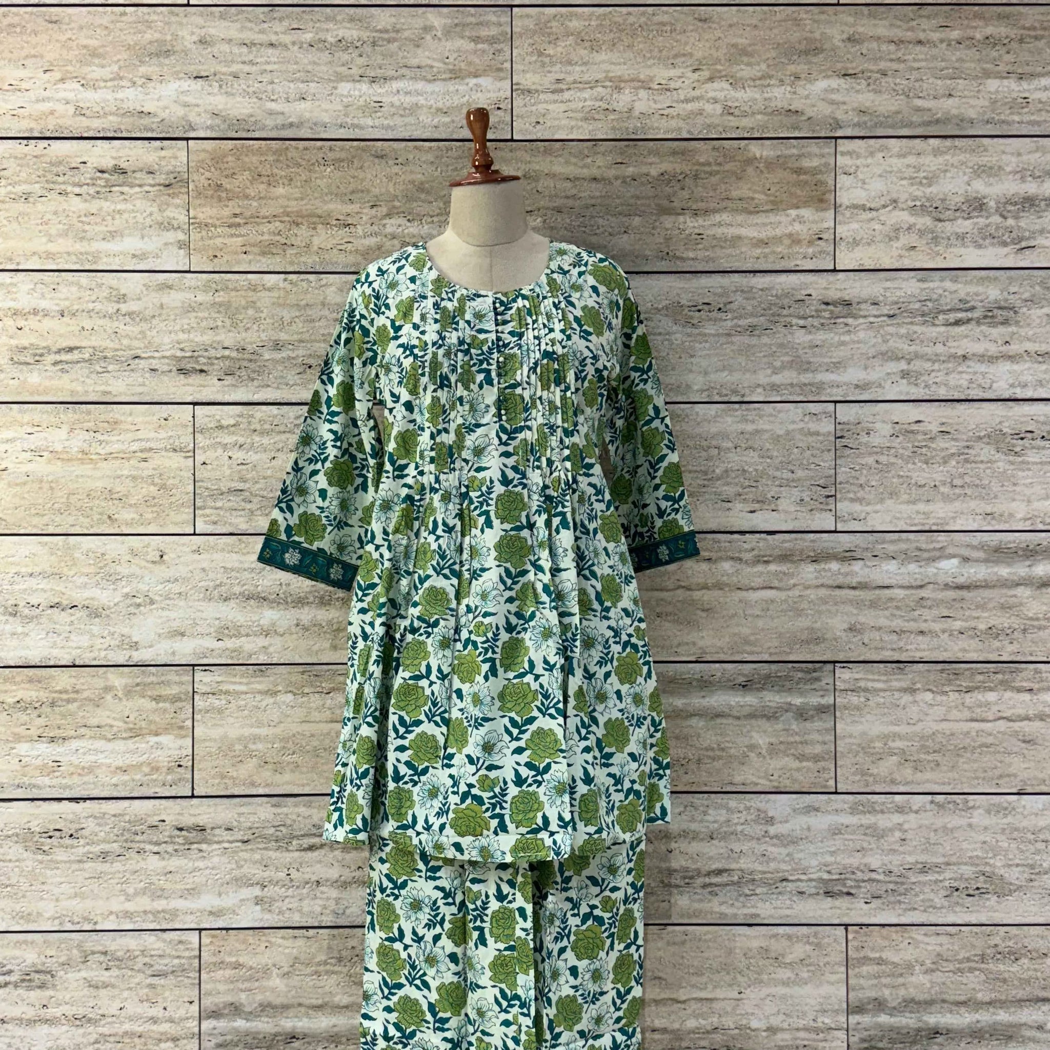 Floral Print Pure Cotton Round Neck Pant Set RS012