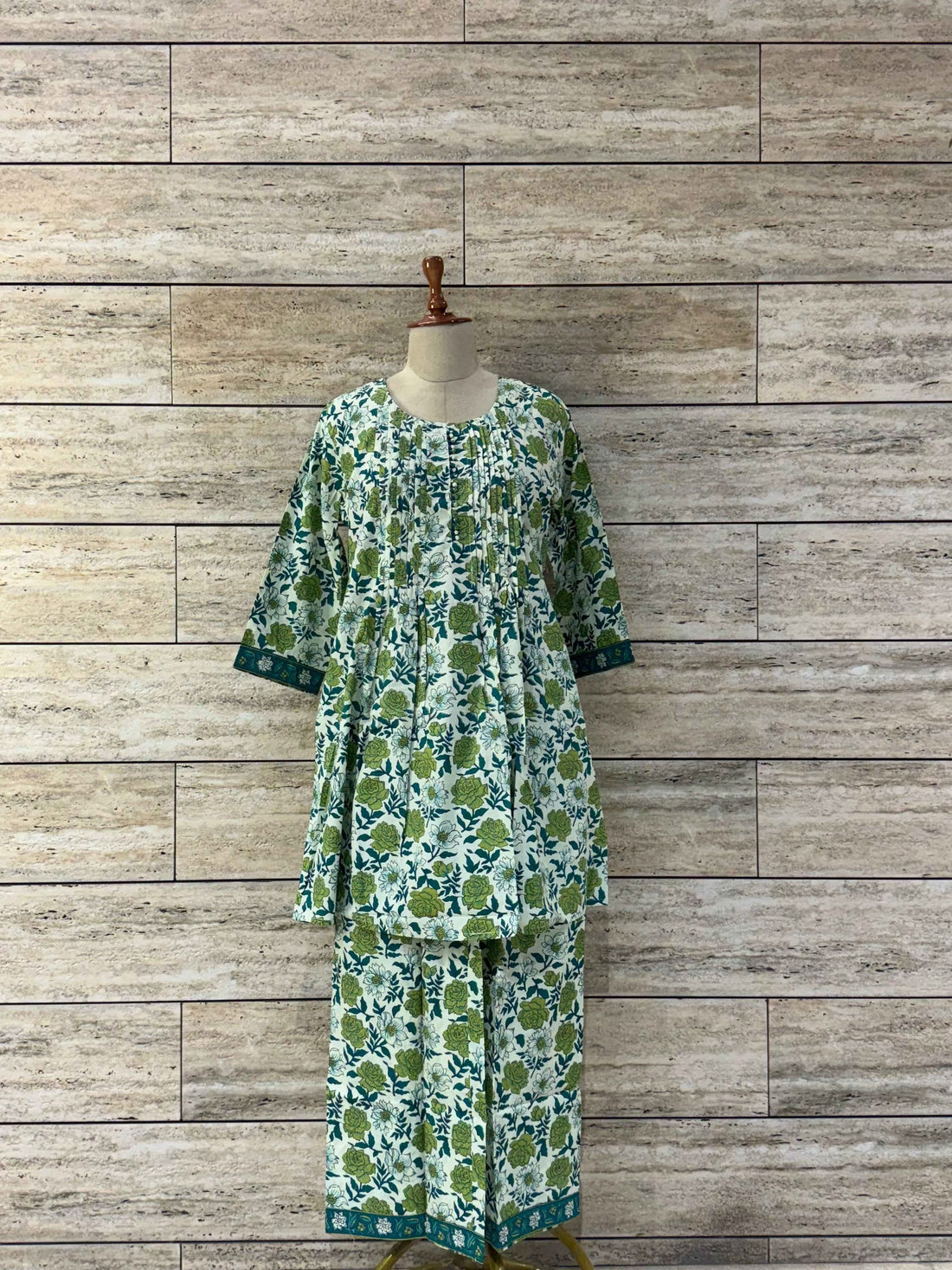 Floral Print Pure Cotton Round Neck Pant Set RS012