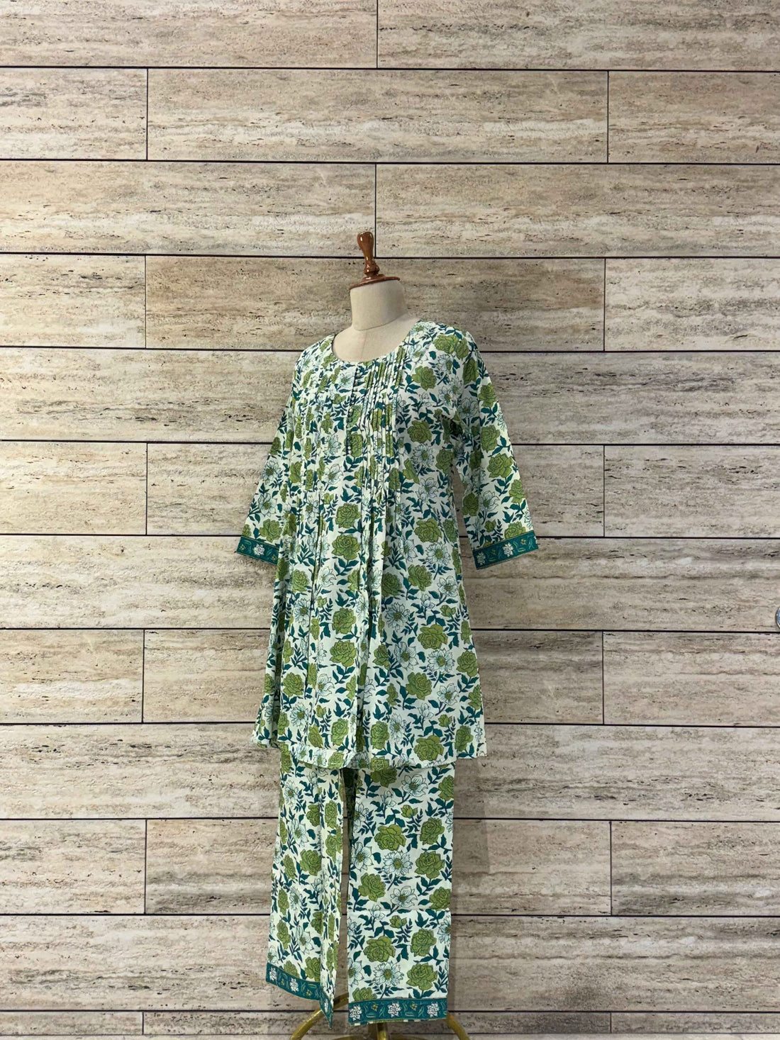 Floral Print Pure Cotton Round Neck Pant Set RS012