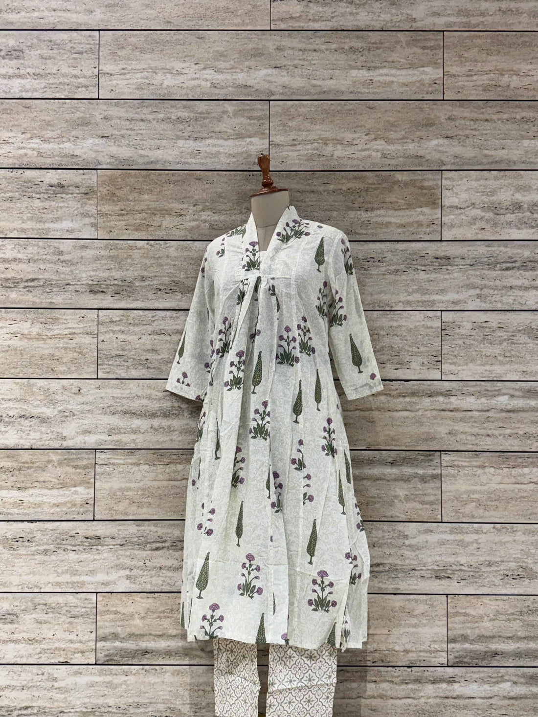 Floral Print A Line Pure Cotton Two Piece Pant Set RS003