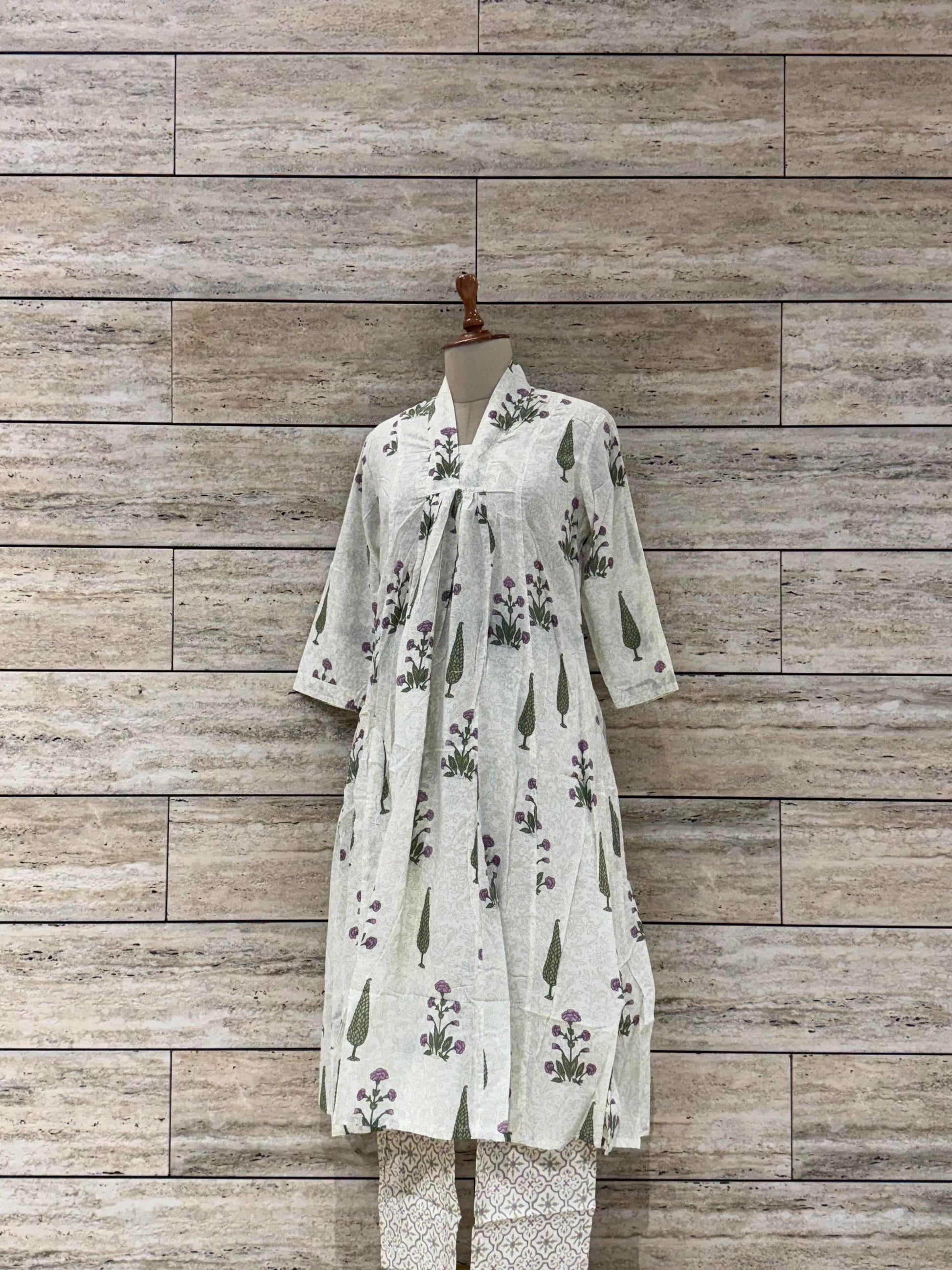 Floral Print A Line Pure Cotton Two Piece Pant Set RS003