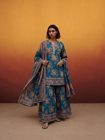 Printed Cotton Dupatta Set With Sharara
