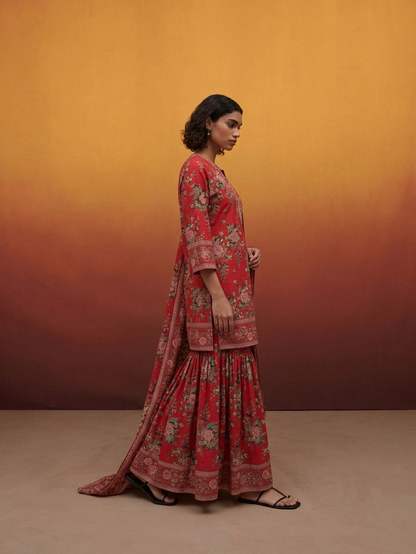 Printed Cotton Dupatta Set With Sharara