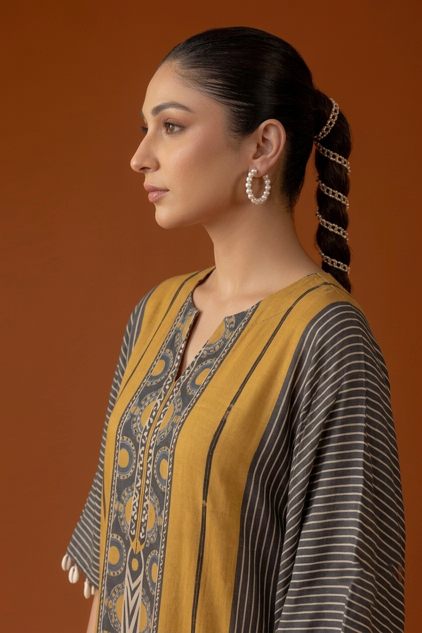 Printed Kaftan Set In Muslin Fabric MK0036
