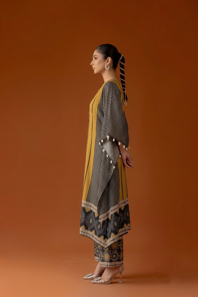 Printed Kaftan Set In Muslin Fabric MK0036