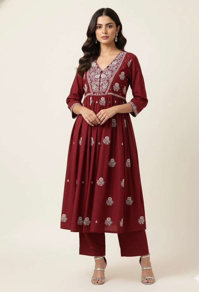 Pure Cotton A Line Dupatta Set With Embroidery Work CSO90