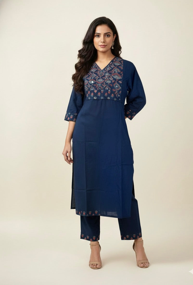 Pure Cotton V Neck Dupatta Set CS042