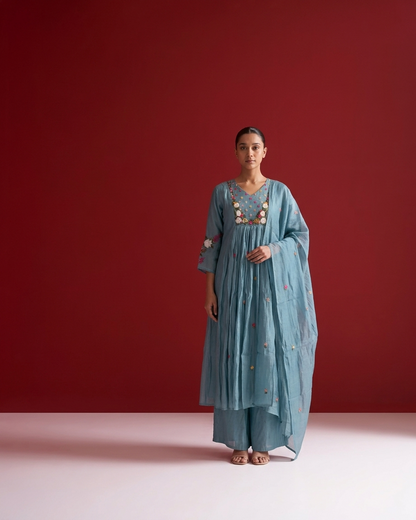 Chanderi Silk Floral Embroidered Suit