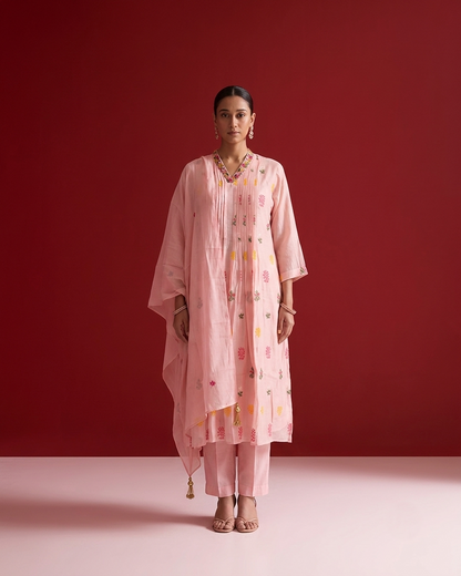 Festival  Wear Chanderi Silk Floral Embroidered A Line Dupatta Set