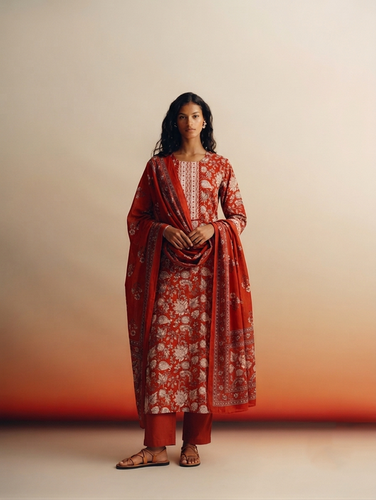 Pure Cotton Three Piece Dupatta Set