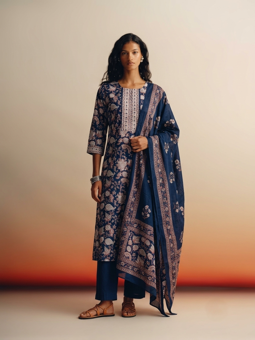 Pure Cotton Three Piece Dupatta Set