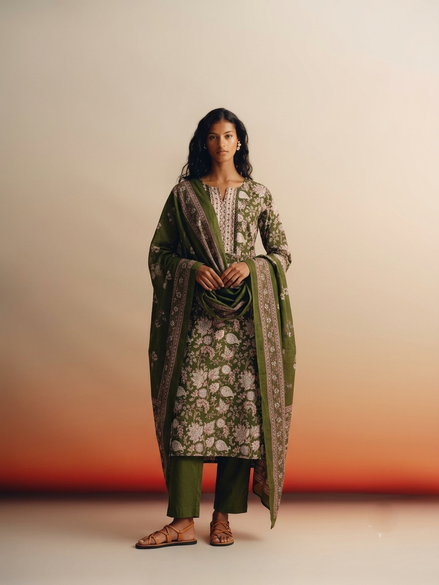 Pure Cotton Three Piece Dupatta Set