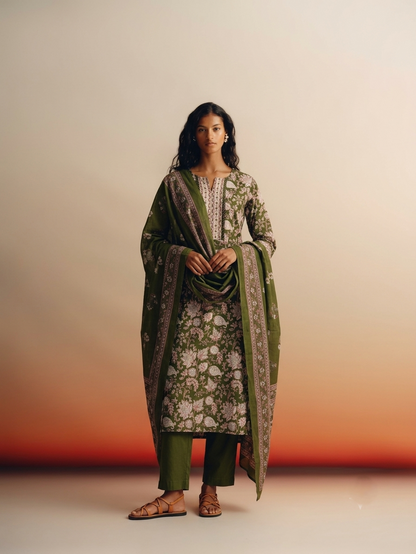 Pure Cotton Three Piece Dupatta Set