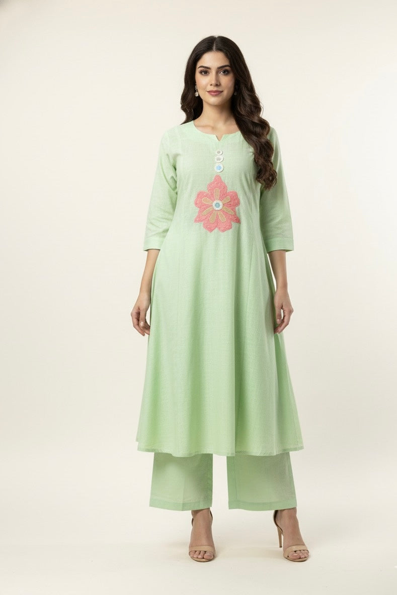 Slub Cotton With applique Work Pant Set PSS0023