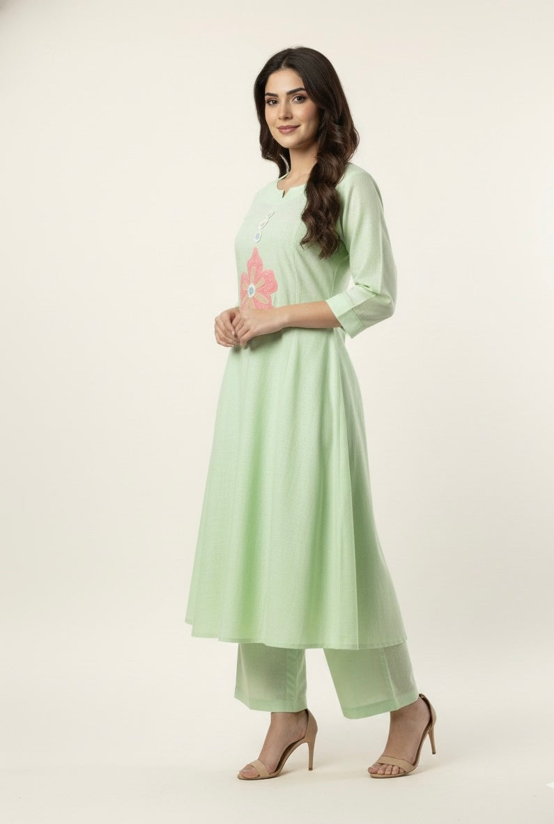 Slub Cotton With applique Work Pant Set PSS0023