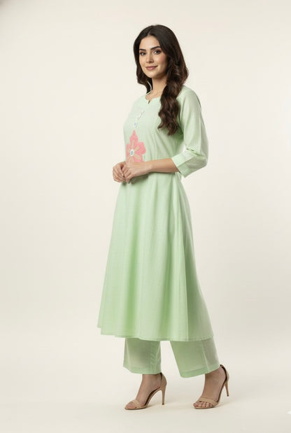 Slub Cotton With applique Work Pant Set PSS0023