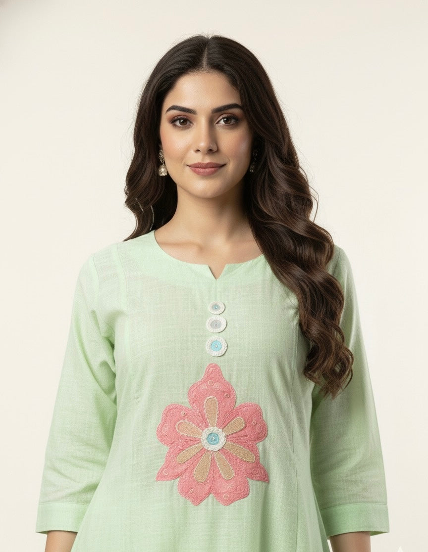 Slub Cotton With applique Work Pant Set PSS0023