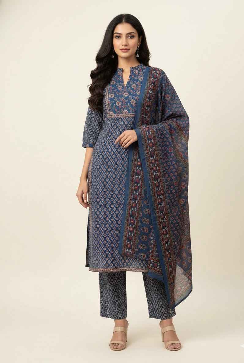 Pure Cotton Three Piece Dupatta Set With Palazzo CS0269