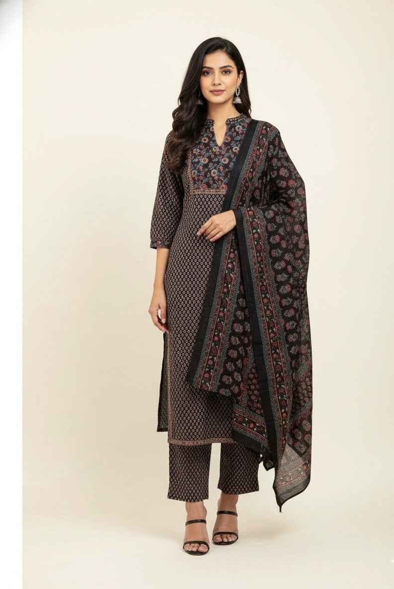 Pure Cotton Three Piece Dupatta Set With Palazzo CS0269