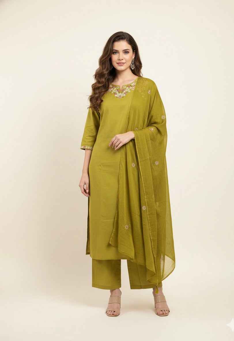 Pure Mul Cotton Three Piece Dupatta Set MC020