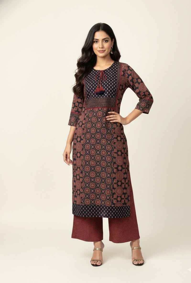 Pure Cotton Ajrakh print Dupatta Set With Palazzo CS0273