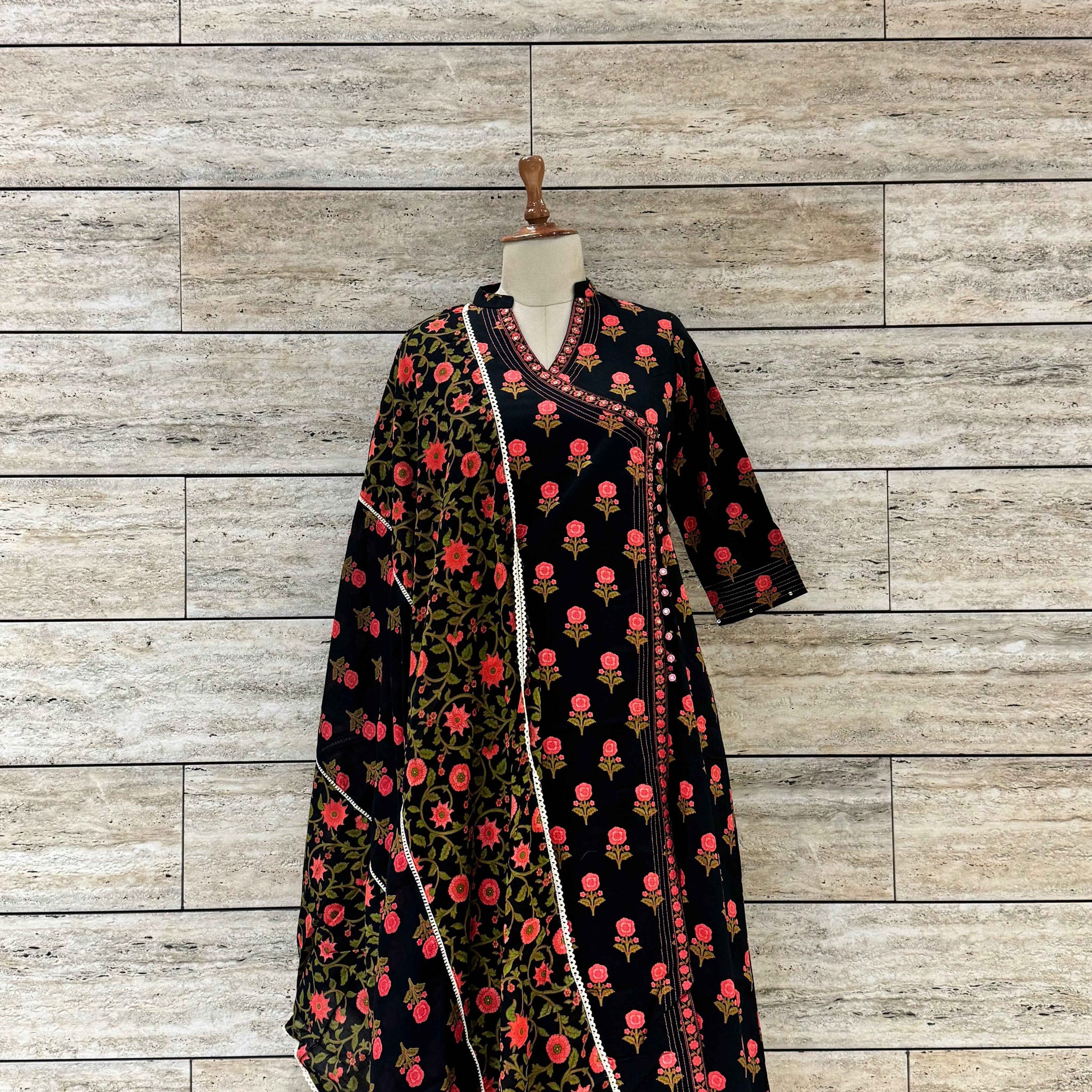 Three Piece Pure Cotton Angrakha Style Dupatta Set ANG034