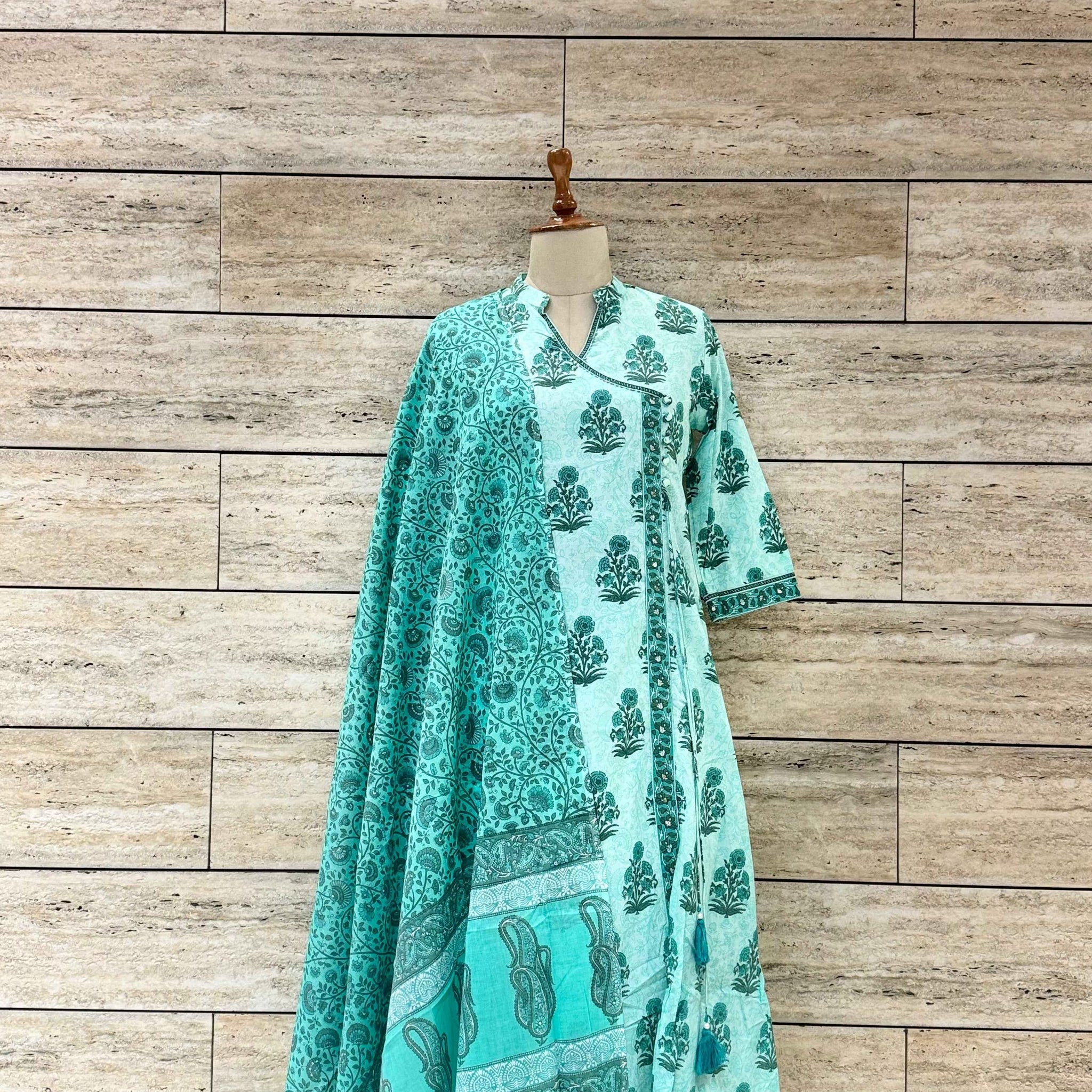 Three Piece Pure Cotton Angrakha Style Dupatta Set ANG033