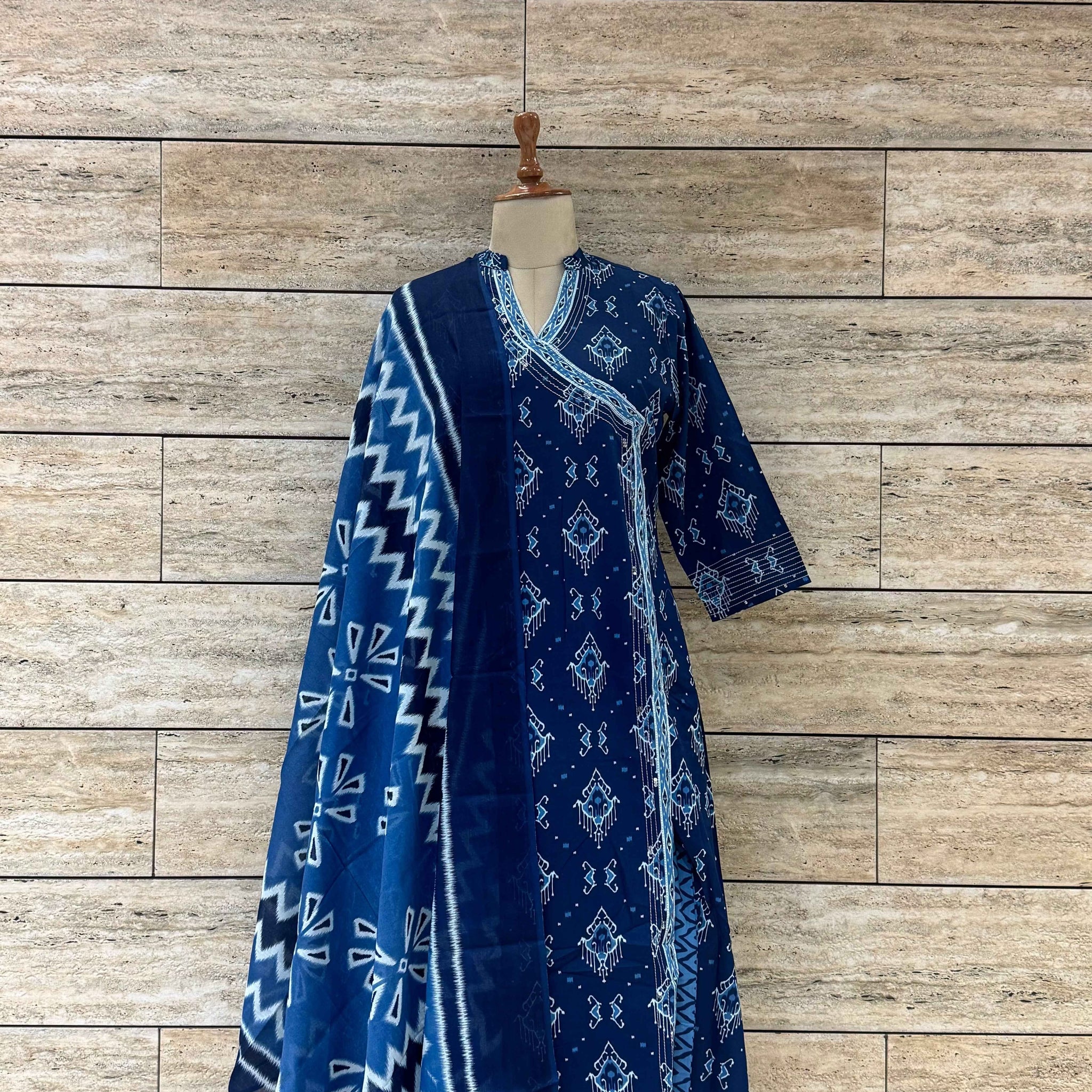 Three Piece Pure Cotton Angrakha Style Dupatta Set ANG032