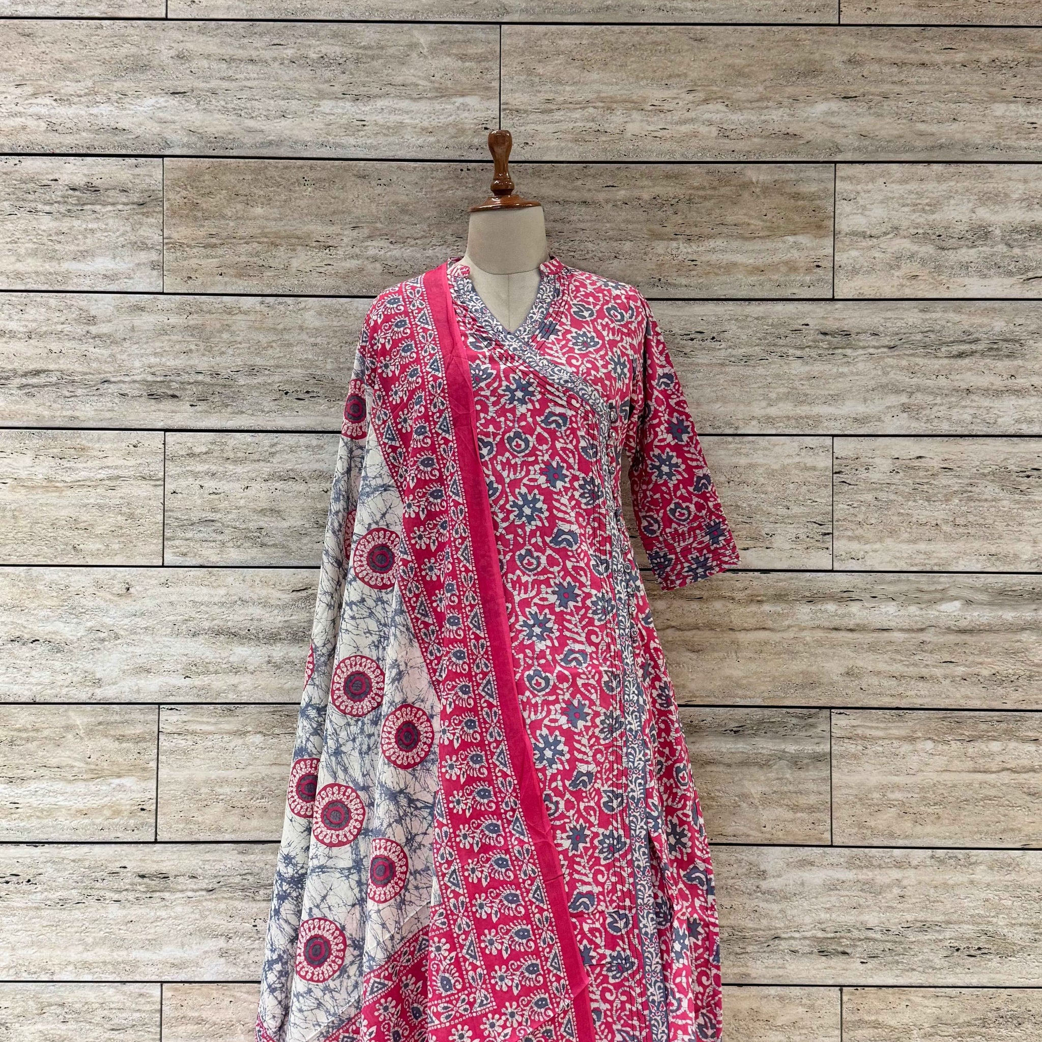 Three Piece Pure Cotton Angrakha Style Dupatta Set ANG031