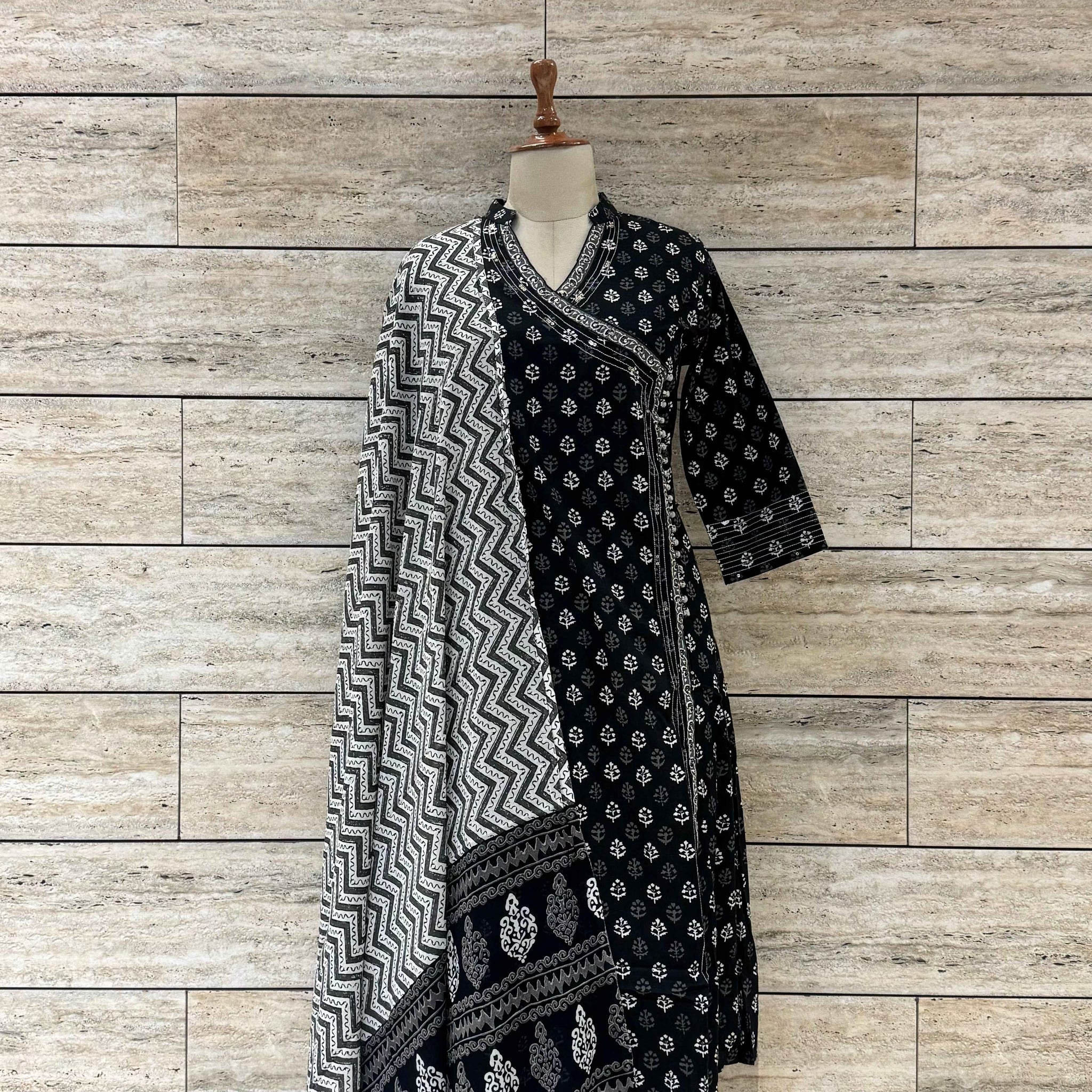 Three Piece Pure Cotton Angrakha Style Dupatta Set ANG029