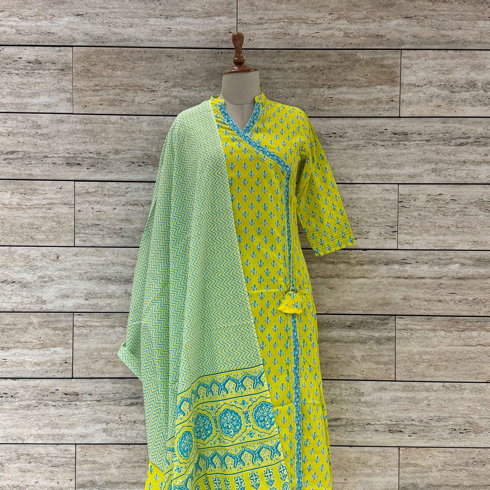 Three Piece Pure Cotton Angrakha Style Dupatta Set ANG028