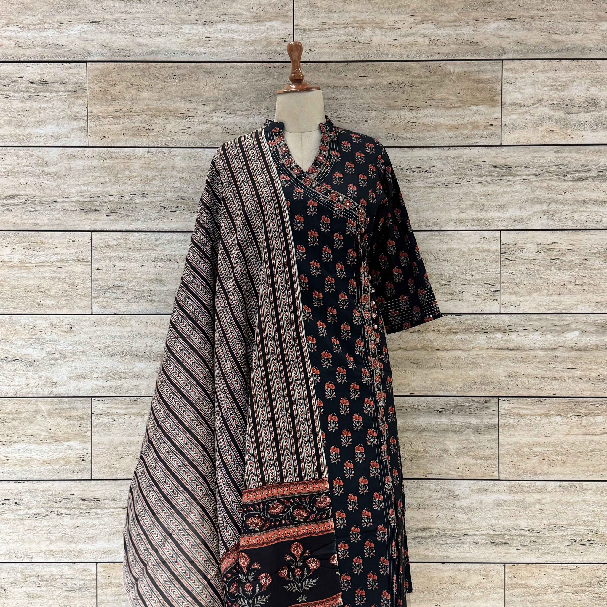 Three Piece Pure Cotton Angrakha Style Dupatta Set ANG028