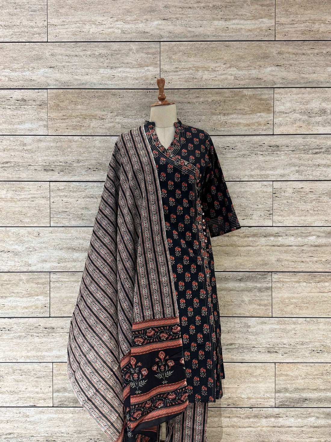 Three Piece Pure Cotton Angrakha Style Dupatta Set ANG028