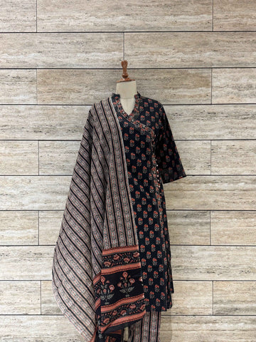 Three Piece Pure Cotton Angrakha Style Dupatta Set ANG028