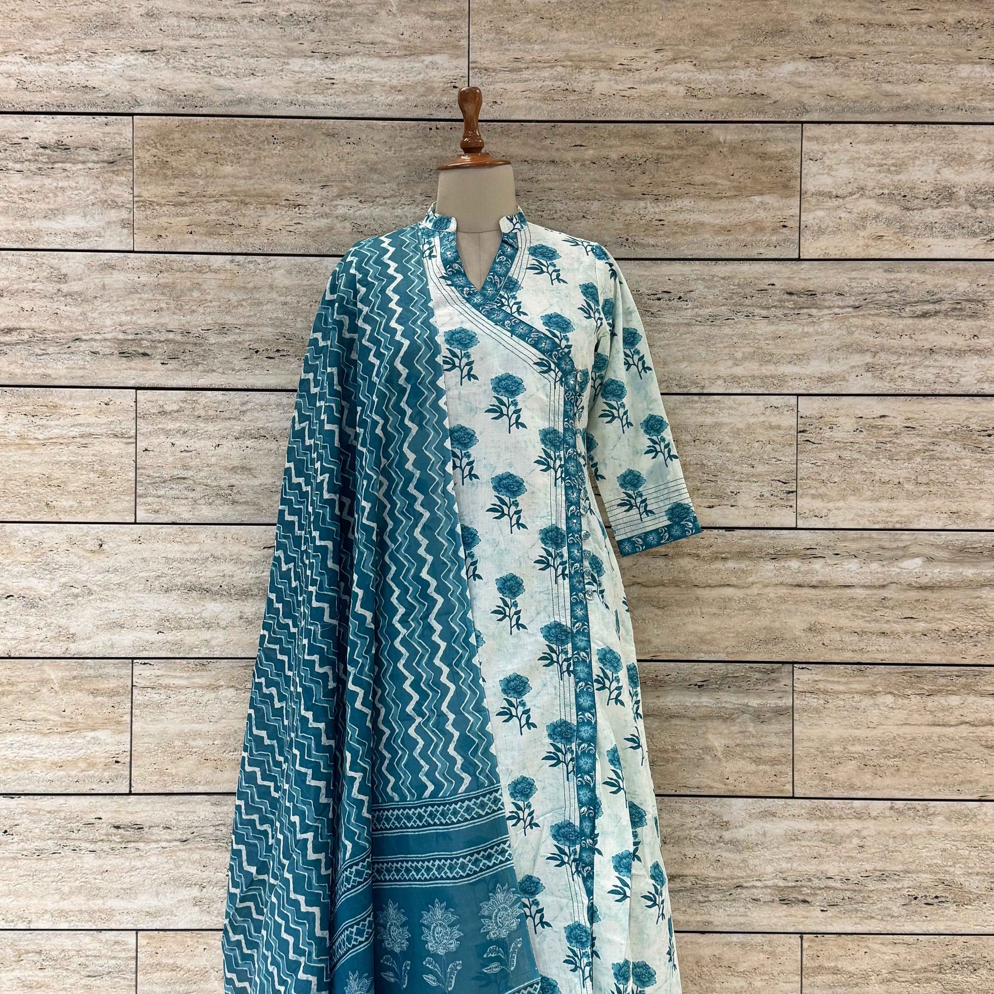 Three Piece Pure Cotton Angrakha Style Dupatta Set ANG026