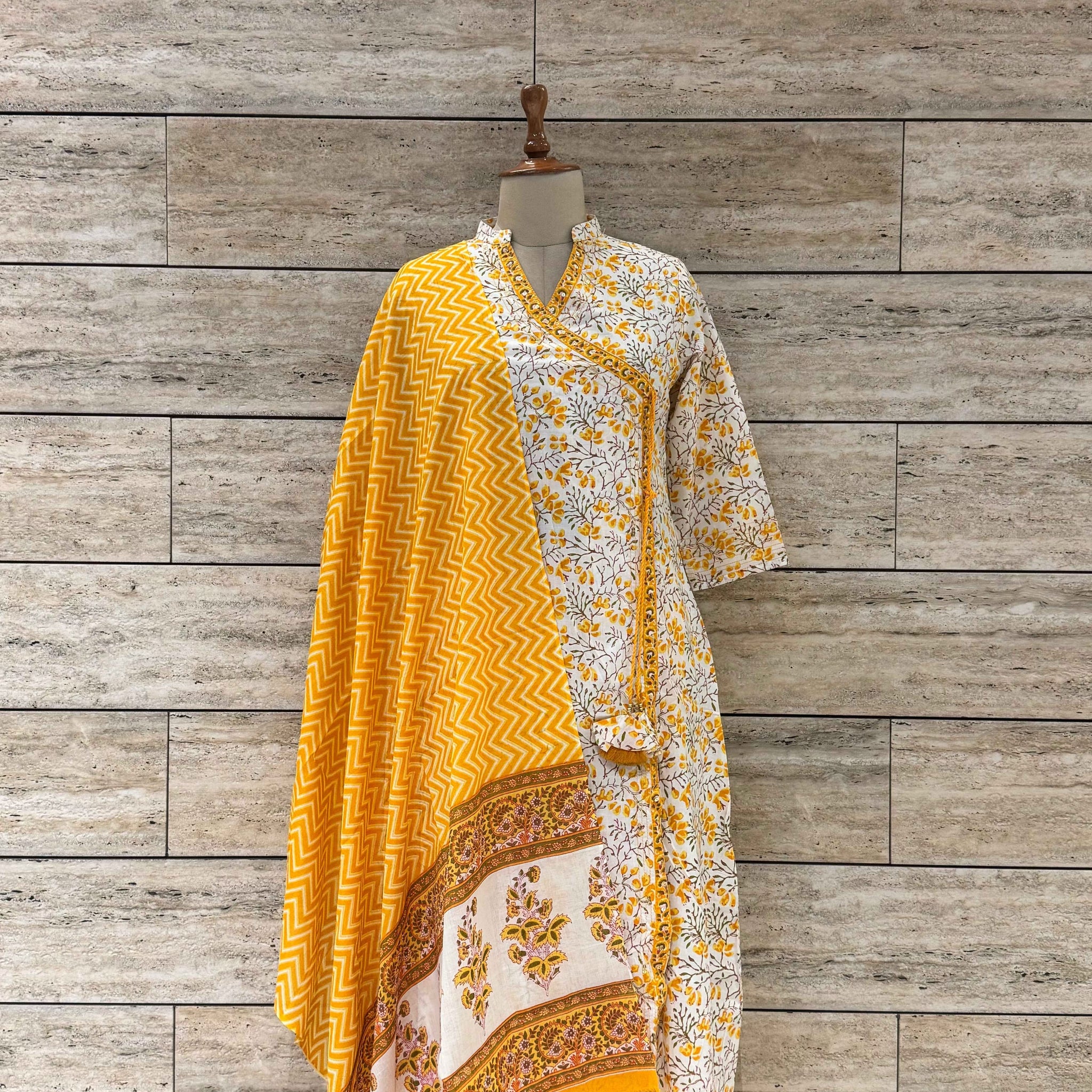 Three Piece Pure Cotton Angrakha Style Dupatta Set ANG025