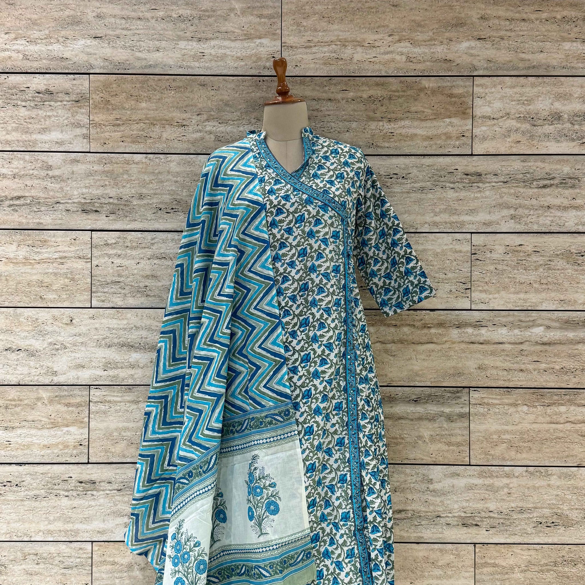 Three Piece Pure Cotton Angrakha Style Dupatta Set ANG023