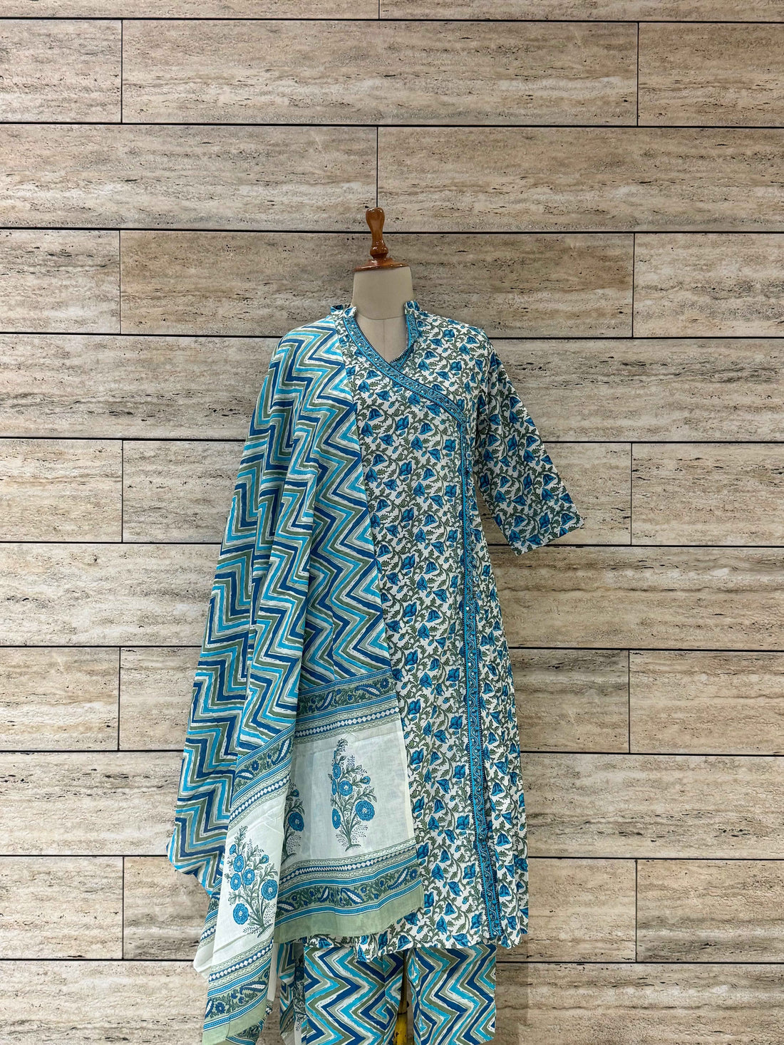 Three Piece Pure Cotton Angrakha Style Dupatta Set ANG023