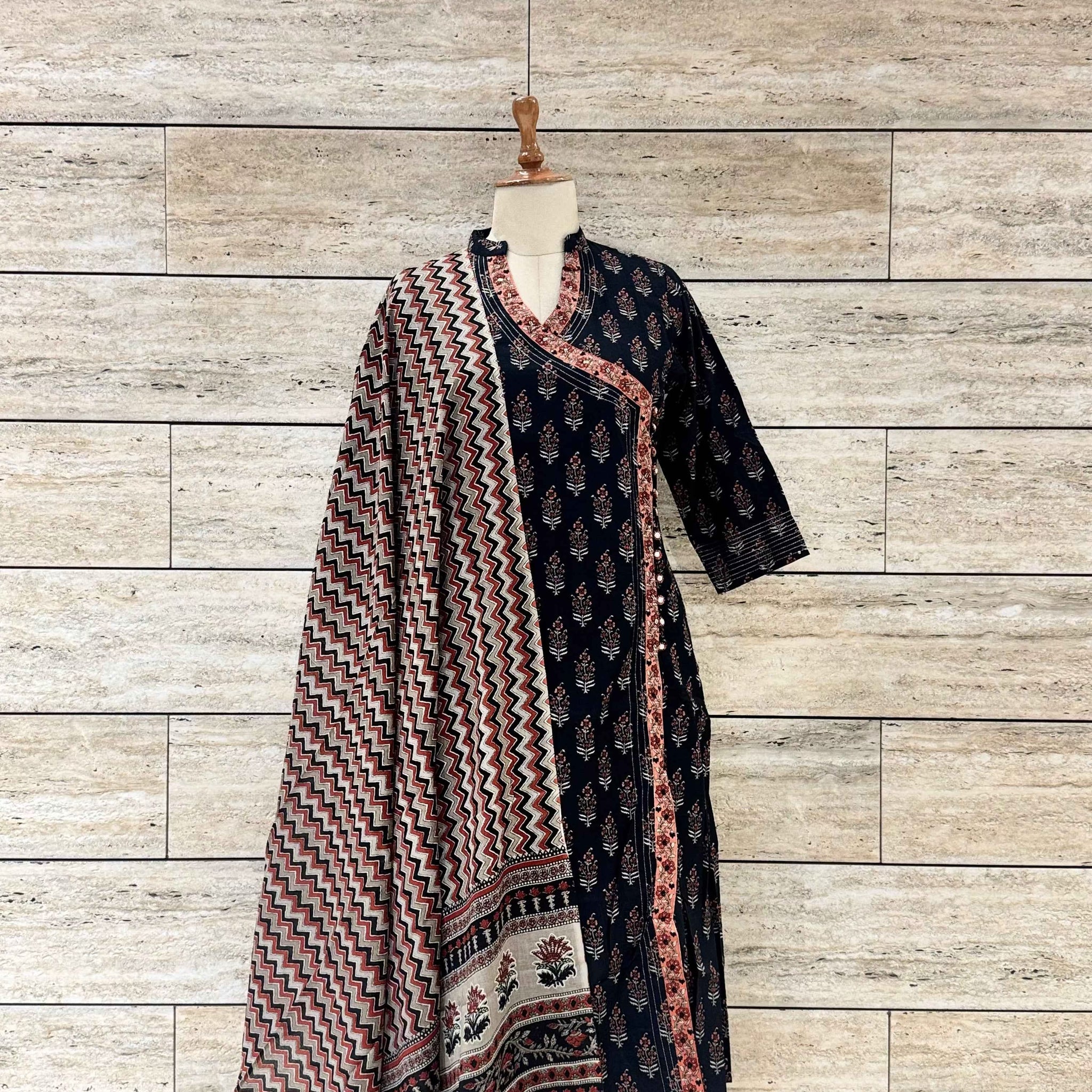 Three Piece Pure Cotton Angrakha Style Dupatta Set ANG022
