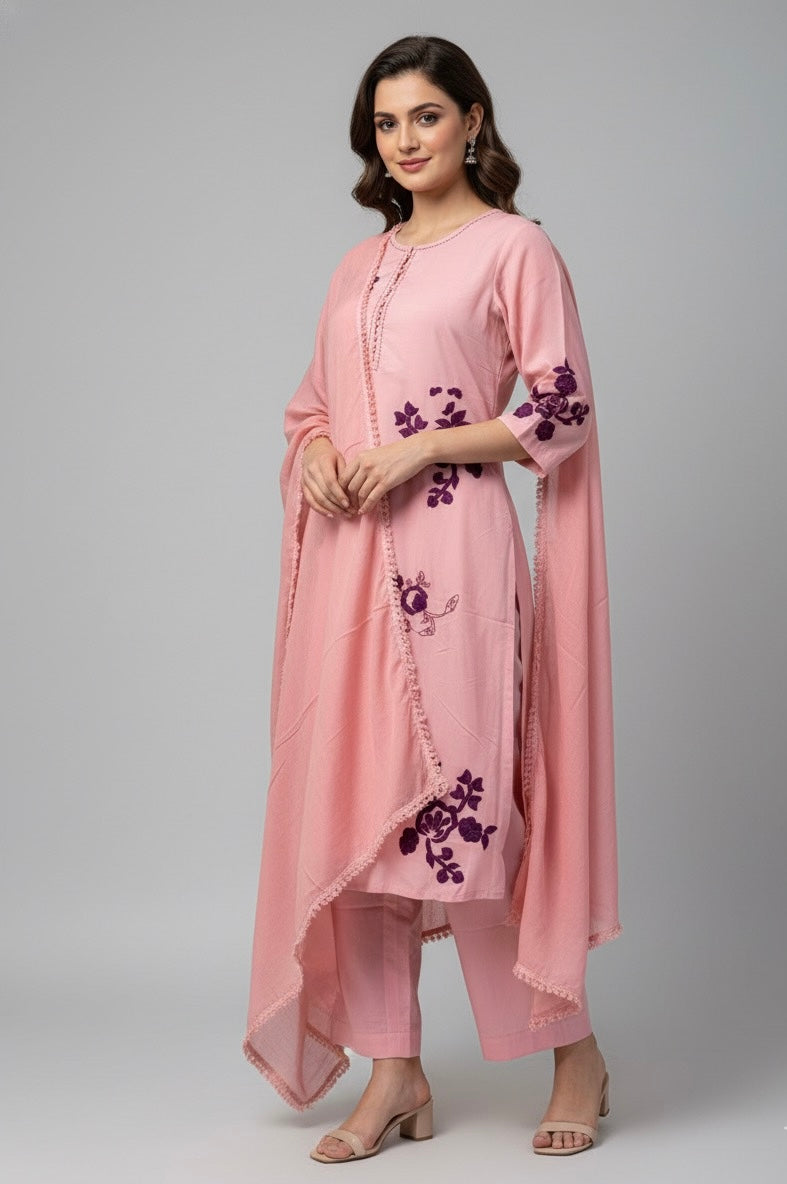 Pure Cotton Applique Work A Line Dupatta Set CS045