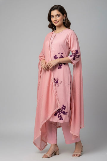 Pure Cotton Applique Work A Line Dupatta Set CS045