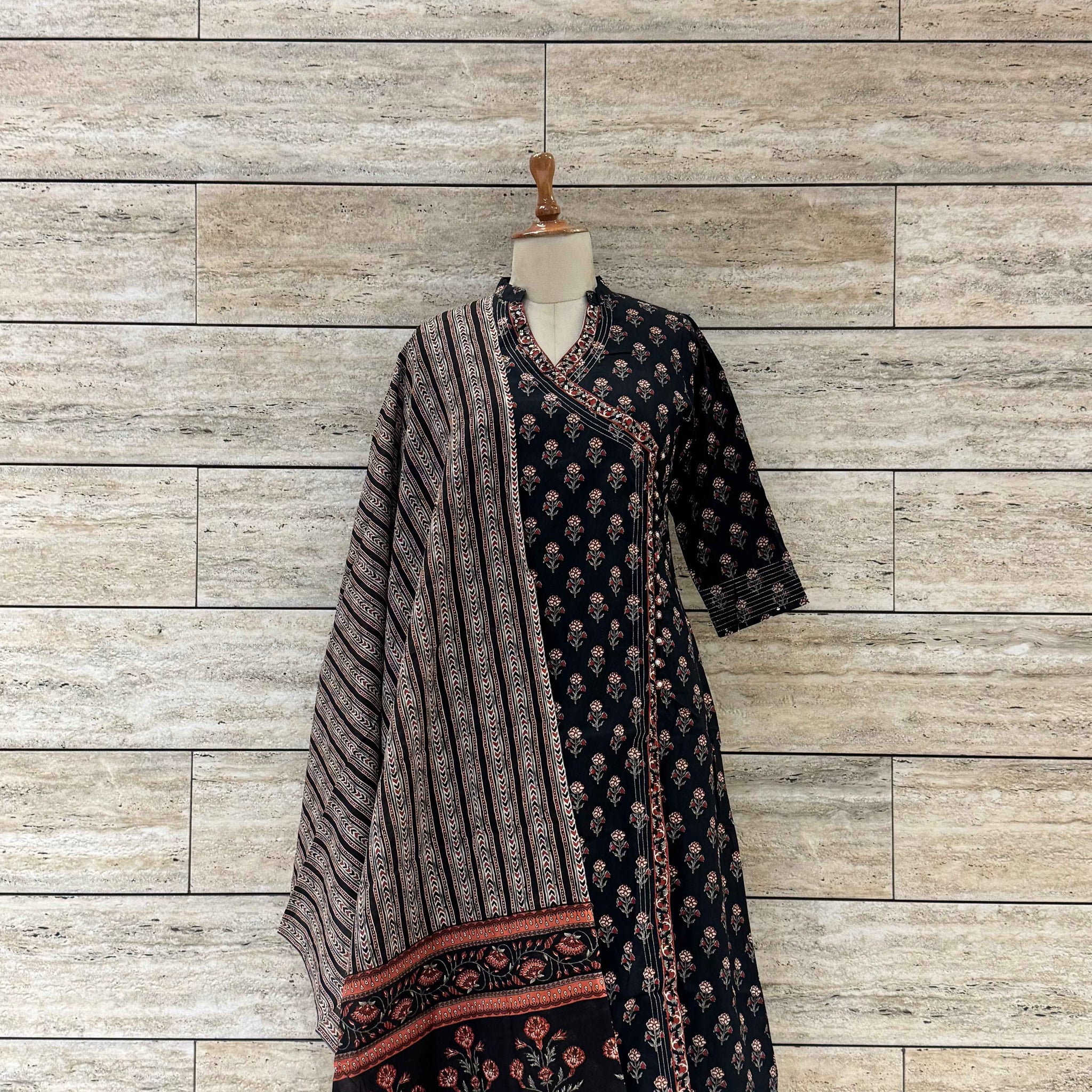 Three Piece Pure Cotton Angrakha Style Dupatta Set ANG021