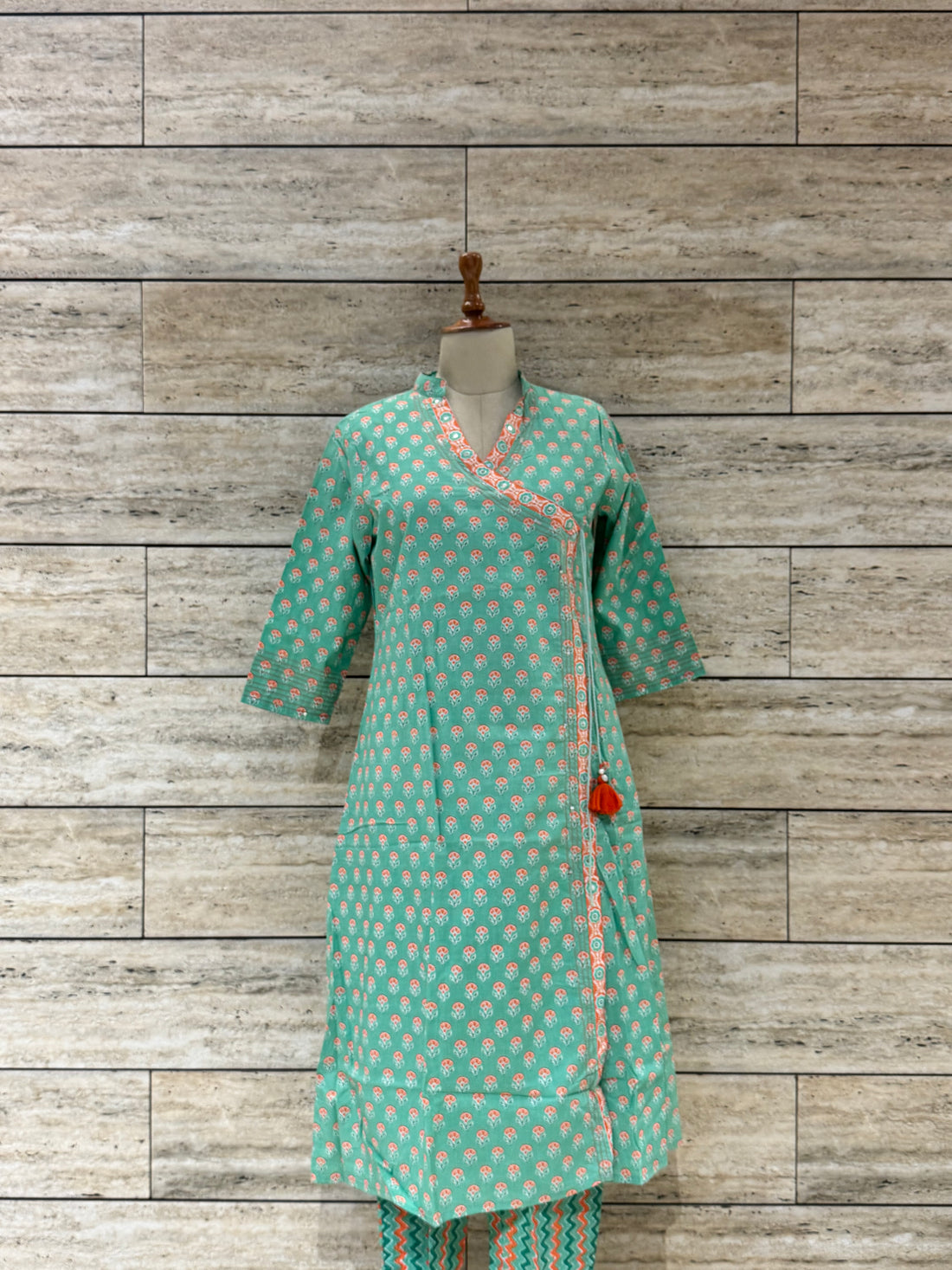 Three Piece Pure Cotton Angrakha Style Dupatta Set  FL0151