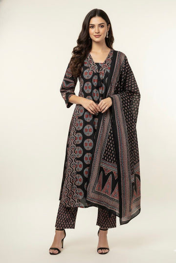 Pure Cotton A Line Three Piece Dupatta Set CS0212