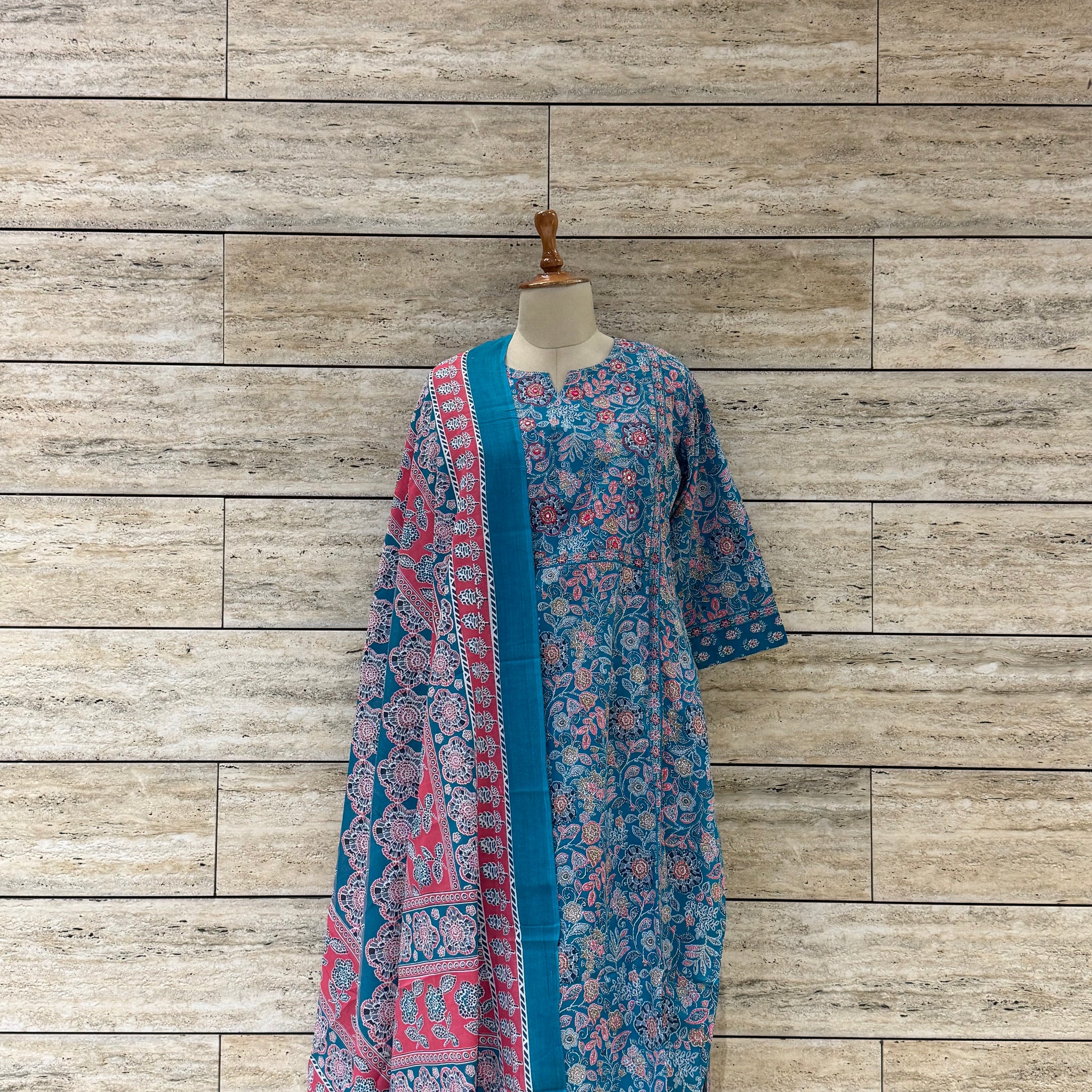 Pure Cotton Floral  Print Dupatta Set FL044